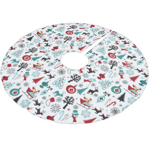 Saia Para Árvore De Natal De Poliéster Padrão de Arte de Pinheiro Santa Claus Sleigh Rein