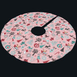 Saia Para Árvore De Natal De Poliéster Padrão de Arte de Pinheiro Santa Claus Sleigh Rein<br><div class="desc">Linda imagem contemporânea de Papais noeis no seu trenó sendo puxados por renas,  árvores de Natal,  bolhas e canas doces.</div>