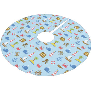 Saia Para Árvore De Natal De Poliéster Padrão de Arte do Mar de Pixel