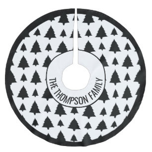Saia Para Árvore De Natal De Poliéster Padrão de árvore de Natal de abeto preto e branco
