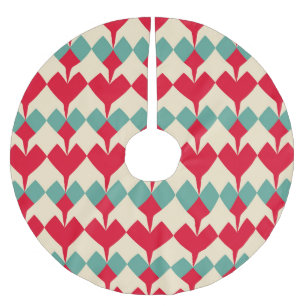 Saia Para Árvore De Natal De Poliéster Padrão de azulejo de cor azul, vermelho.