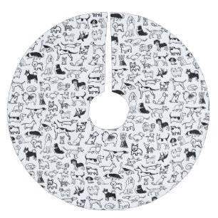 Saia Para Árvore De Natal De Poliéster Padrão de Cães Pretos e Brancos  Cute Canine Lov