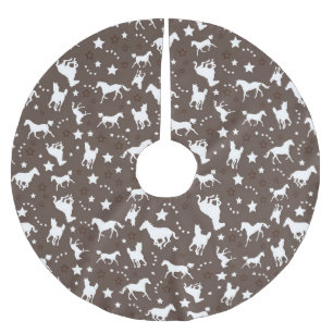 Saia Para Árvore De Natal De Poliéster Padrão de Cavalo na Camisa Marrom