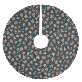 Saia Para Árvore De Natal De Poliéster Padrão de Cookies de Natal Verde