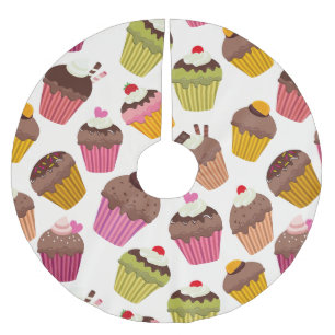 Saia Para Árvore De Natal De Poliéster Padrão de Cupcake, Padrão de Muffin, Chocolate, Co
