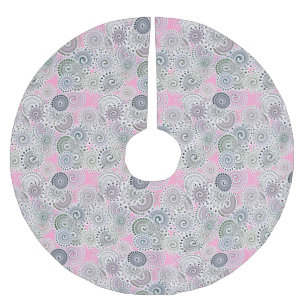 Saia Para Árvore De Natal De Poliéster Padrão de espiral frontal, rosa e cinzas