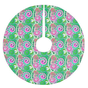 Saia Para Árvore De Natal De Poliéster Padrão de espiral frontal, verde, rosa, multifunci