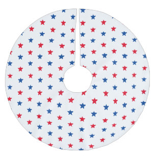 Saia Para Árvore De Natal De Poliéster Padrão de estrelas brancas vermelhas e patriotas a
