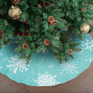 Saia Para Árvore De Natal De Poliéster Padrão de Flocos de Neve Azul Verde Inverno Suave