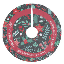 Saia Para Árvore De Natal De Poliéster padrão de flor de nome de família personalizado de