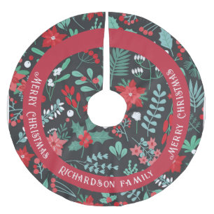 Saia Para Árvore De Natal De Poliéster padrão de flor de nome de família personalizado de