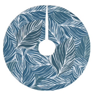 Saia Para Árvore De Natal De Poliéster Padrão de Folha Azul: Papel de Wallpaper Vintage.