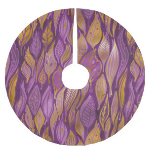 Saia Para Árvore De Natal De Poliéster Padrão de Folhagem Brilhante Metálico Roxo Elegant