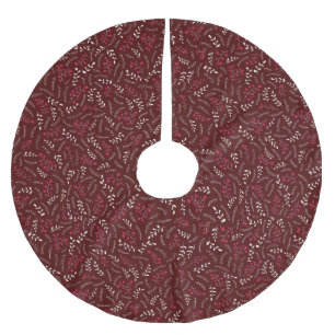 Saia Para Árvore De Natal De Poliéster Padrão de folhagem rústica de oxblood bordeaux de 