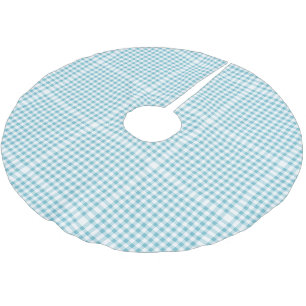 Saia Para Árvore De Natal De Poliéster Padrão de Gingham Branco e Azul de Bebê