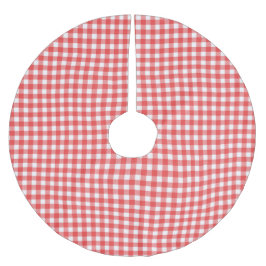 Saia Para Árvore De Natal De Poliéster Padrão de Gingham Vermelho e Branco