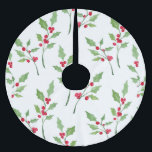 Saia Para Árvore De Natal De Poliéster Padrão de impermeabilização de Holly de Watercolor<br><div class="desc">Impresso a partir de um padrão colorido de cor d'água pintado à mão original.</div>