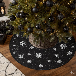 Saia Para Árvore De Natal De Poliéster Padrão de Inverno de Floco de Neve de Natal Preto