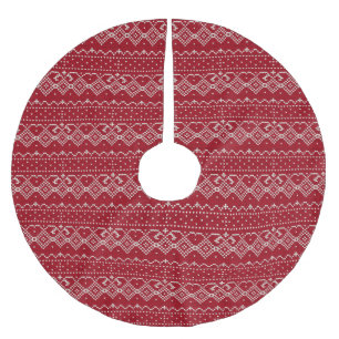 Saia Para Árvore De Natal De Poliéster Padrão de Knit Escandinavo Vermelho Festivo e Bra