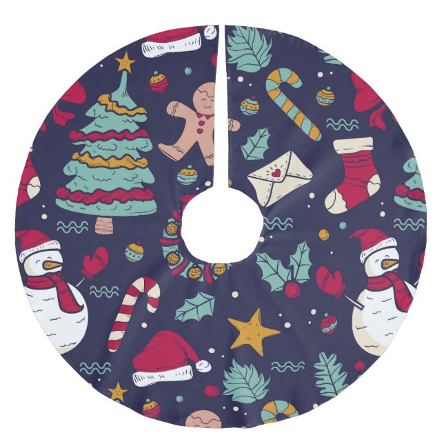 Saia Para Árvore De Natal De Poliéster Padrão de Natal (Frente)