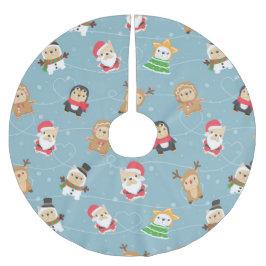 Saia Para Árvore De Natal De Poliéster Padrão de Natal do Bulldog Francês