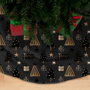 Saia Para Árvore De Natal De Poliéster Padrão de Natal Escandinavo Moderno Preto Dourado