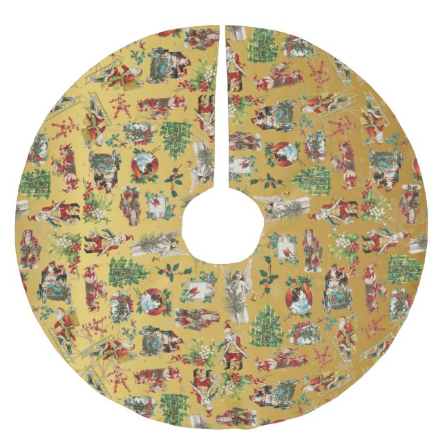 Saia Para Árvore De Natal De Poliéster Padrão de Natal Retroativo Dourado (Frente)