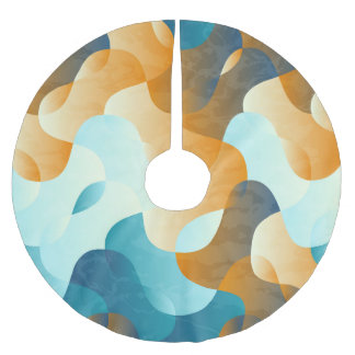 Saia Para Árvore De Natal De Poliéster Padrão de onda venenosa, azul e marrom.