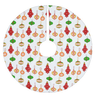 Saia Para Árvore De Natal De Poliéster Padrão de ornamento antigo em vermelho, verde e br
