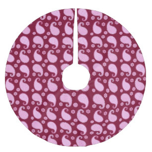 Saia Para Árvore De Natal De Poliéster Padrão de Paisley, rosa-gelo e burgundy