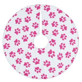 Saia Para Árvore De Natal De Poliéster Padrão De Patas, Patas Cachorros, Patas Rosa
