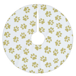 Saia Para Árvore De Natal De Poliéster Padrão De Patas, Patas Cachorros, Pistas De Ouro