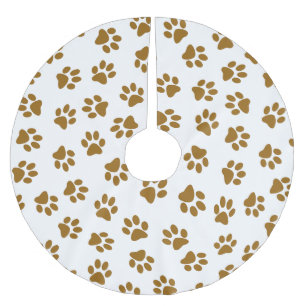 Saia Para Árvore De Natal De Poliéster Padrão De Patas, Patas De Cachorro, Patas Douradas