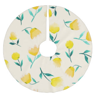 Saia Para Árvore De Natal De Poliéster Padrão de Peonia Floral de Abstrato de Aquarela