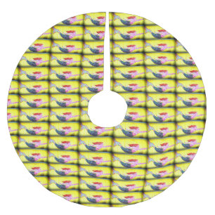 Saia Para Árvore De Natal De Poliéster padrão de sereias mosaicas cor-de-rosa para nadar