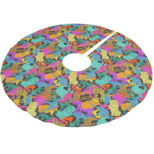 Saia Para Árvore De Natal De Poliéster Padrão de Silhuetas Animais Retroativos