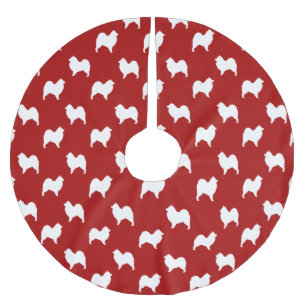 Saia Para Árvore De Natal De Poliéster Padrão de Silhuetas de Samoyed Vermelho