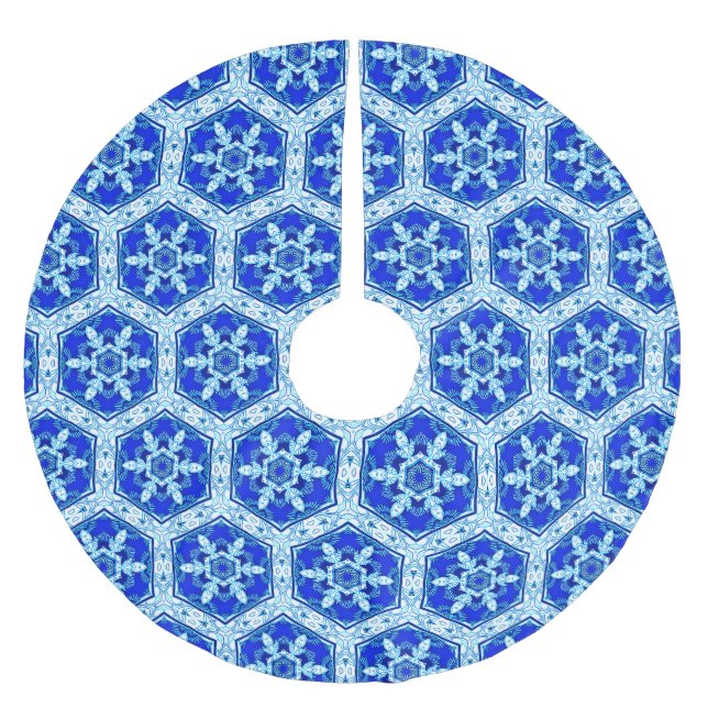 Saia Para Árvore De Natal De Poliéster Padrão de Snowflake - Azul Cobalto e Branco (Frente)