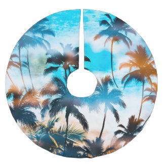 Saia Para Árvore De Natal De Poliéster Padrão de verão, árvores tropicais, céu.