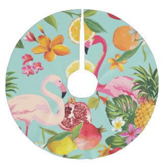 Saia Para Árvore De Natal De Poliéster Padrão de Vintage do Flamingo Fruta Tropical