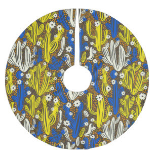 Saia Para Árvore De Natal De Poliéster Padrão de vintagem do Cactus, fundo preto.