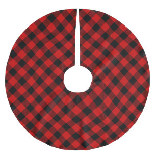 Saia Para Árvore De Natal De Poliéster Padrão de Xadrez de Buffalo Vermelho e Negro