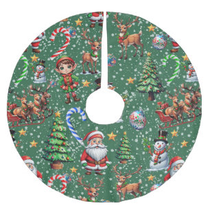 Saia Para Árvore De Natal De Poliéster Padrão Decorativo de Natal com Fundo Verde
