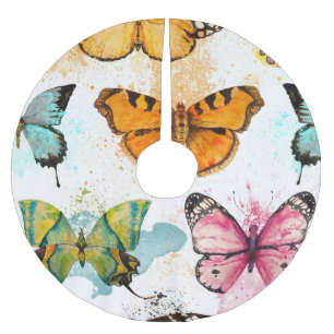 Saia Para Árvore De Natal De Poliéster Padrão Delicado Sem Costura da Borboleta de Aquare