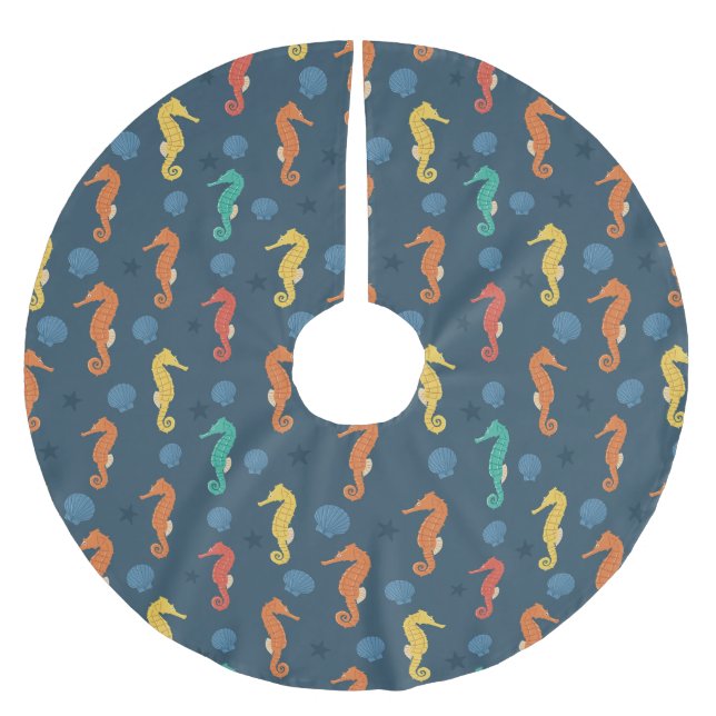 Saia Para Árvore De Natal De Poliéster Padrão do cavalo marinho (Frente)