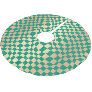 Saia Para Árvore De Natal De Poliéster Padrão Elegante de Verificador Verde e Dourado