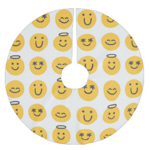 Saia Para Árvore De Natal De Poliéster Padrão Emoji Feliz Desenhado Pela Mão