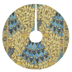 Saia Para Árvore De Natal De Poliéster Padrão Floral Azul de Pavão Art Nouveau Vintage
