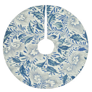 Saia Para Árvore De Natal De Poliéster Padrão Floral Azul Design Asiático Antiquado