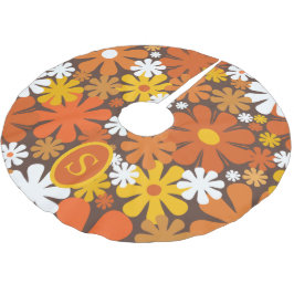 Saia Para Árvore De Natal De Poliéster Padrão Floral Laranja Retroativo dos anos 70 com I